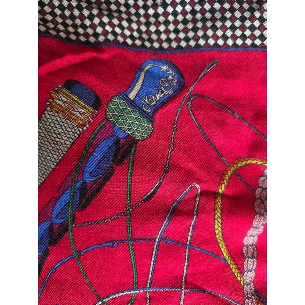 Hermes Red Twill Silk Fouets et Badines Iconic Equestrian Virginie Jamin Scarf